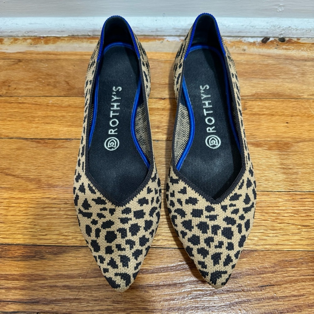 Rothy’s The Point Leopard Print Flats Size 8.5 Tan Brown Black